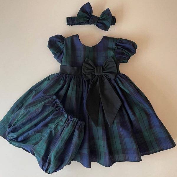 Ensemble robe tartan Black Watch-Ensemble robe pour bébé-Robe tartan-Robe pour fille-Robe pour tout-petit-Robe d'anniversaire-Robe à carreaux pour bébé-Robe à carreaux-Robe de Noël-Ensemble