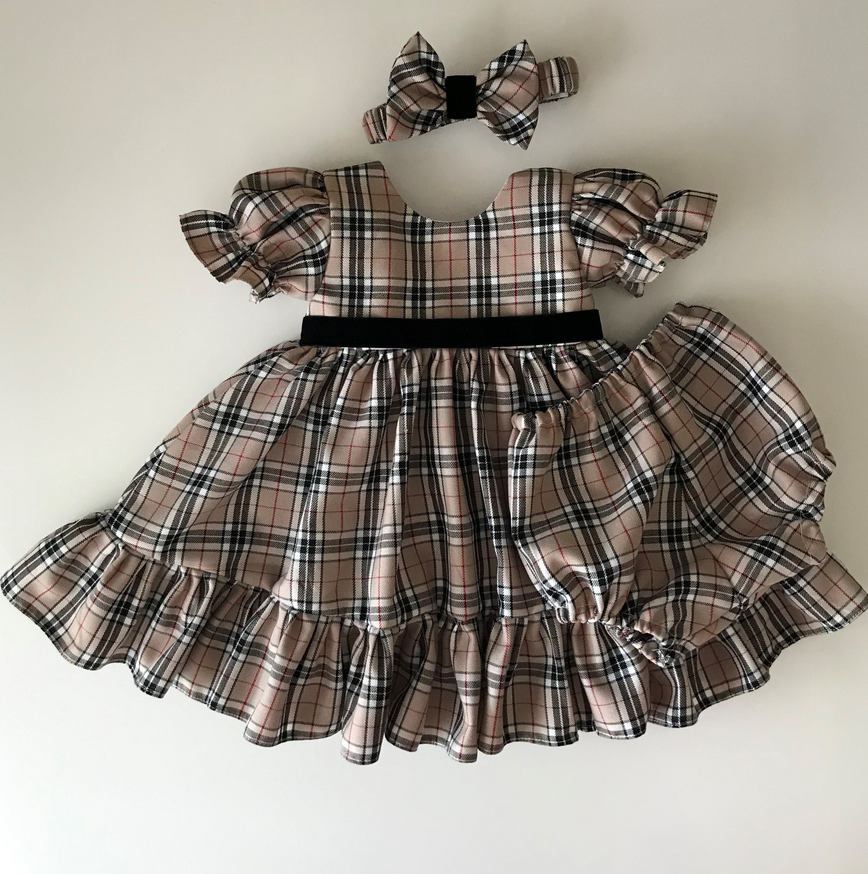 brown plaid baby dress Caramel Thompson Tartan Set: Girls Christmas Dress Autumn outfits