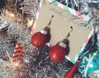 Glitter Christmas Ball earrings. Handmade earrings. Gifts under 30. Holiday. Gifts for her. Jewelry under 20. Christmas gifts.