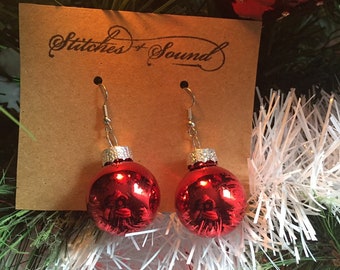 Shiny Christmas Ball Earrings. Holiday accessories. Dangle earrings. Gifts for her. Stocking stuffers. Handmade jewelry under 10.