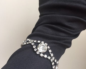 Vintage inspired Crystal Bracelet. Costume Jewelry. Rhinestones. Jewelry under 20. Glamorous gifts. Ecofriendly accents. Formalwear.