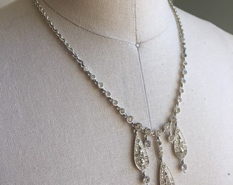 Three pendant necklace. Pendant necklace. Costume jewelry. Necklace. Rhinestone. Necklace under 20. Gifts under 20. Formal necklace.