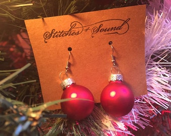 Matte Christmas Ball earrings. Handmade earrings. Gifts under 30. Holiday. Gifts for her. Jewelry under 20.