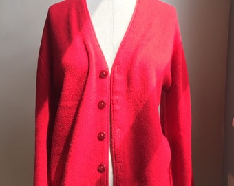 Unisex Red Cardigan. Red-buttoned center front. Women’s fashion. Men’s fashion. Gifts under 30. Vintage cardigan. Holiday 2024.