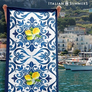 Telo mare Italia TILES e LIMONI, telo mare Italia, spiaggia italiana, Costiera Amalfitana, Positano, Capri, Limoni Amalfi, Limoni Sorrento