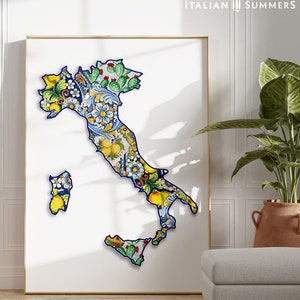 Itália maiolica, azulejos da Itália, mapa da Itália, pôster da Itália, impressão da Itália, pôster do mapa da Itália, pôster do mapa da Itália, decoração de parede italiana, presente da Itália