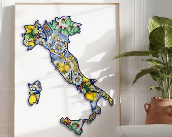 Italian Tiles Map Poster: Maiolica Art Print