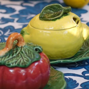 Vintage French Barbotine Lemon & Bell Pepper Ceramic Bowls - Set of 3