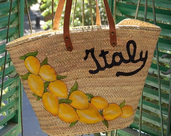 Straw bag Italy Lemons, Italian strawbag, personalized strawbags, Sorrento lemons, Italian beachbag, monogram bag, Italy, Italian wedding