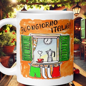 Italian Window Shutters Mug: Hand-Drawn Italy Souvenir Coffee Cup