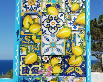 Amalfi Lemons Beach Towel: Italian Tile Design, Sorrento Italy