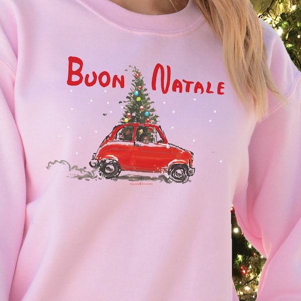 Kerstsweater FIAT 500 met kerstboom, Italië cadeau, vintage Fiat, Italiaanse auto, Italië reiziger, Italië, Buon Natale!