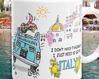 Italian Summer Mug: little vintage Italian classic car, Amalfi Coast, Italy Lover
