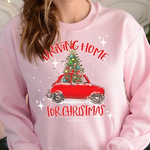 Kerstsweater Italië Op weg naar huis voor kerst met vintage Fiat 500 met kerstboom, Fiat 500, kerstcadeau Italië, Italië