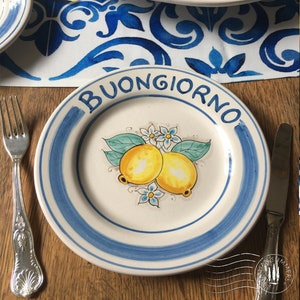 Ceramic Maiolica plate BUONGIORNO LIMONI designed by Italian Summers, hand-crafted in Sicily, Italy