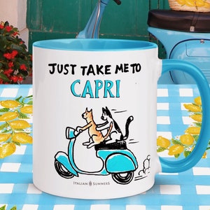 Capri Cats Mug: Funny Vespa, Italian Island Gift
