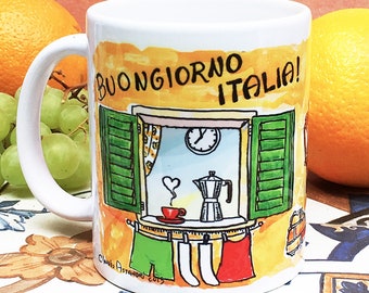 Italian Window Shutters Mug: Hand-Drawn Italy Souvenir Coffee Cup