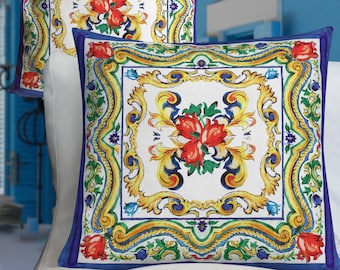 Sicilian Maiolica Pillow Cover: Italian Baroque Tile Design