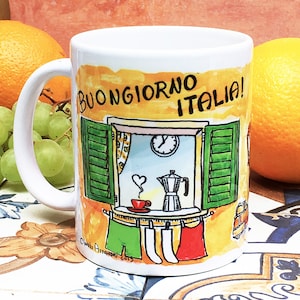 Mug italien pour volets roulants : tasse à café souvenir de l'Italie dessinée à la main