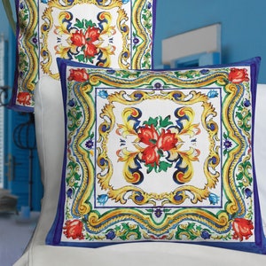 Sicilian Maiolica Pillow Cover: Italian Baroque Tile Design