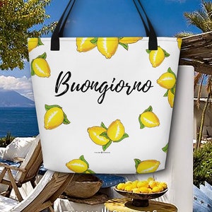 Buongiorno Limoni Tote Bag: Italian Lemon Print Beach Tote