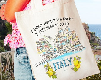 Italy Tote Bag: Positano Coast, Sorrento Lemons, Cotton Canvas