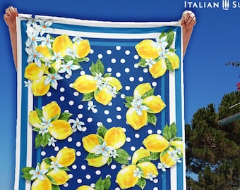 Beach towel Italy LEMONS and POLKA DOTS, Blue Sorrento Lemons, Italian Beach, Amalfi Coast, Positano, Capri, Amalfi Lemons, Sorrento Lemons