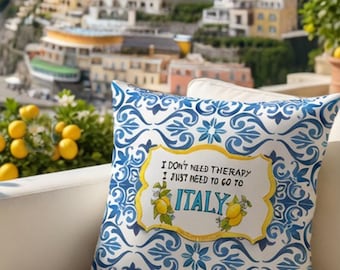 Italy Travel Pillow Cover: Amalfi Lemons, Italian Tile Decor