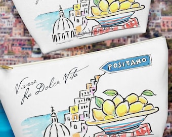 Personalized Lemon Positano Pouch: Amalfi Coast Makeup Bag