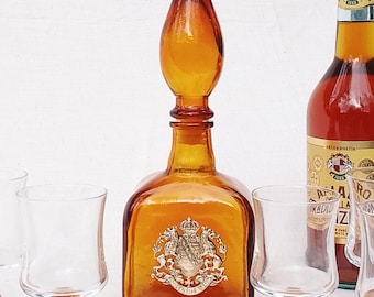 Vintage Empoli Amber Glass Decanter Set: Baroque French Liquor Glasses