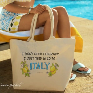 Tote Bag I don't need therapy I just need to go to Italy, Italy travel, Italy traveler, Amalfi Coast, Capri, Sorrento lemons Bag, Italy gift image 5