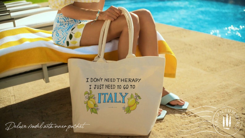 Tote Bag I don't need therapy I just need to go to Italy, Italy travel, Italy traveler, Amalfi Coast, Capri, Sorrento lemons Bag, Italy gift image 5