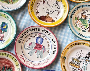 Piatti vintage italiani del Buon Ricordo/Arte da parete in ceramica dipinta a mano, ceramica Vietri Solimene