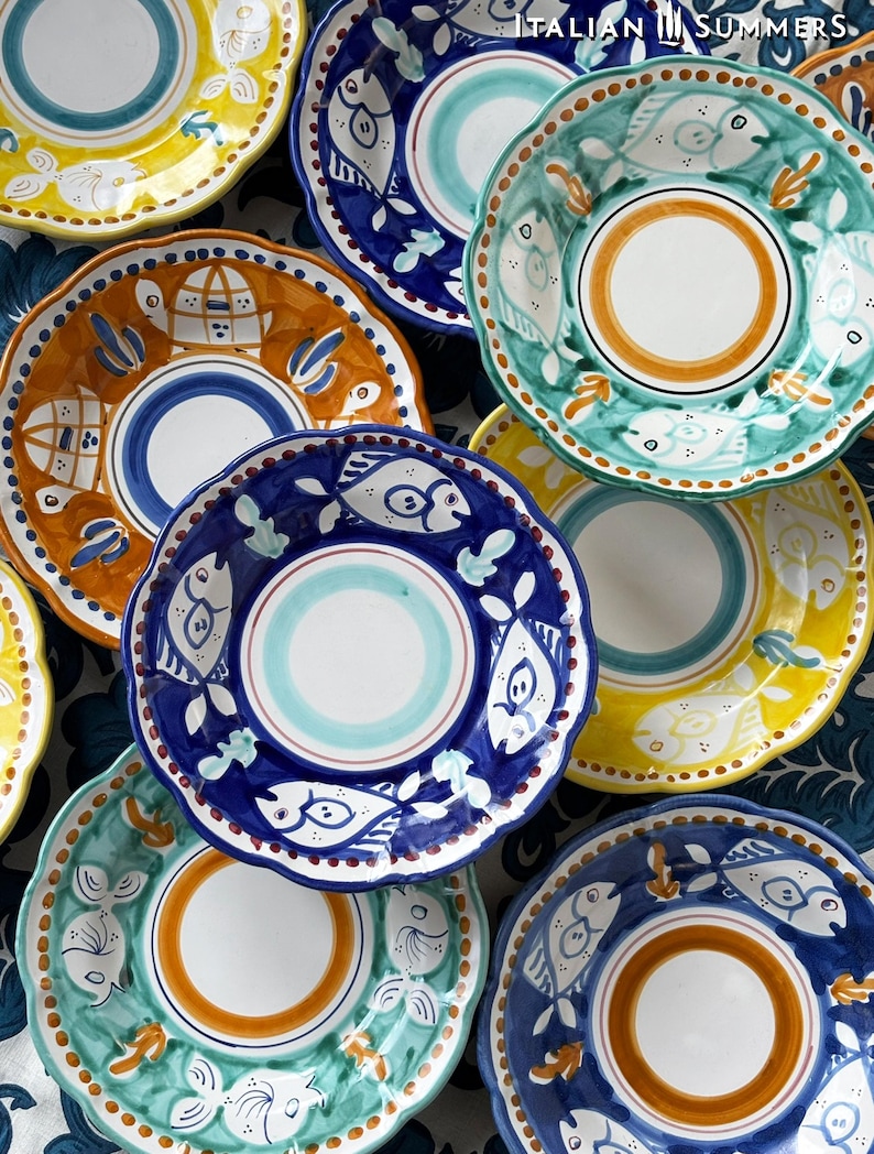 Vietri hand-painted Amalfi Coast pasta or soup plates, set of 10