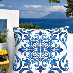 Italian Blue Tile Pillow Cover: Amalfi Coast Decor