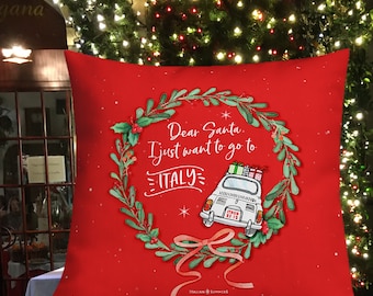 Italy Christmas Pillow Cover: little vintage Italian car, Buon Natale