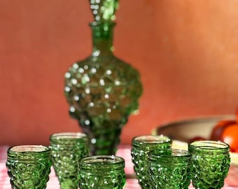 Vintage Empoli Emerald Green Decanter Set: Italian Grape Glass Liquor