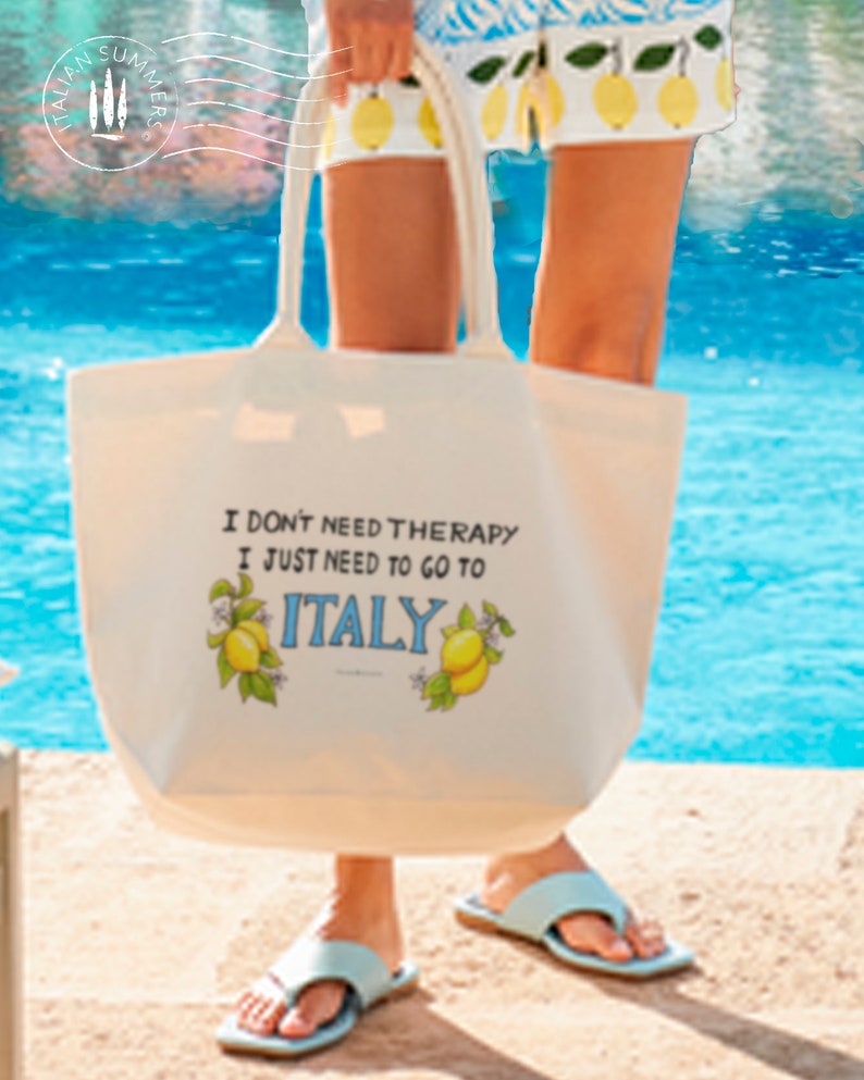 Tote Bag I don't need therapy I just need to go to Italy, Italy travel, Italy traveler, Amalfi Coast, Capri, Sorrento lemons Bag, Italy gift image 7