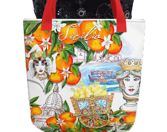 Sicilian Oranges Tote Bag: Italy Travel Theme, Personalized