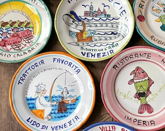 Vintage Hand-Painted Italian Majolica Plates | Solimene Vietri Ceramic Art