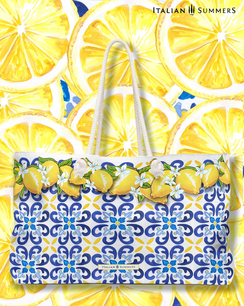 Sac de plage XL JE N'AI PAS BESOIN DE THÉRAPIE juste l'Italie, sac de plage Italie, citrons d'Amalfi, amoureux de l'Italie, mer Méditerranée, Positano, Capri, Sorrente image 3