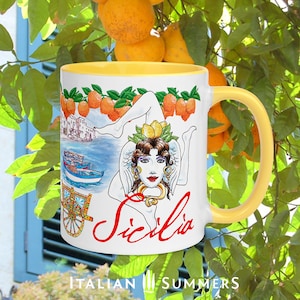 Mug SICILY, Sicilian mug, Palermo mug, Caltagirone, Italy gift, Italy Souvenir, Italian wedding gift, Mondello beach, Italy