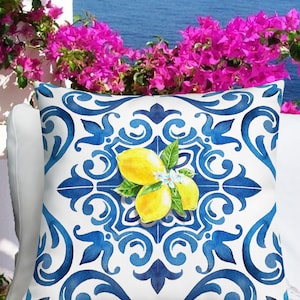 Italy Blue Tiles with Lemons pillow Case , Italy, blue majolica, Amalfi tiles, Italian decor, Amalfi Coast, Capri, Sicily, Italy traveller