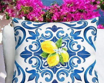 Italy Blue Tiles with Lemons pillow Case , Italy, blue majolica, Amalfi tiles, Italian decor, Amalfi Coast, Capri, Sicily, Italy traveller