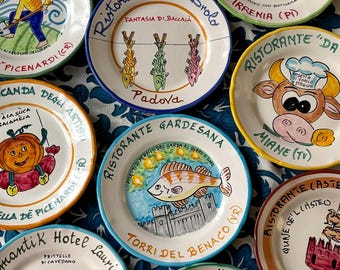 Vintage Hand-Painted Italian Ceramic Plates | Buon Ricordo Restaurant Souvenirs