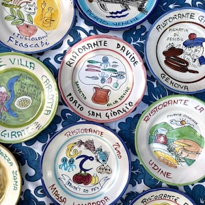 Buon Ricordo Italian Restaurant Plate: Vintage Hand-Painted Ceramic Wall Decor