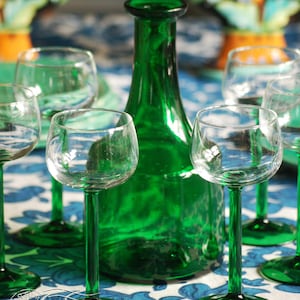Vintage Emerald Green Italian Decanter with Alsace Glasses