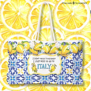 Sac de plage XL JE N'AI PAS BESOIN DE THÉRAPIE juste l'Italie, sac de plage Italie, citrons d'Amalfi, amoureux de l'Italie, mer Méditerranée, Positano, Capri, Sorrente image 5