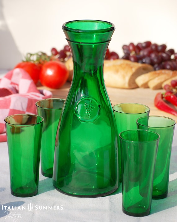 Emerald Shore Style Glass Carafe & Cups