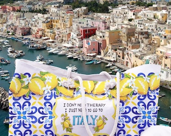 Sac de plage XL JE N'AI PAS BESOIN DE THÉRAPIE juste l'Italie, sac de plage Italie, citrons d'Amalfi, amoureux de l'Italie, mer Méditerranée, Positano, Capri, Sorrente